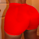 Red Elastic Fly High Solid Straight shorts Bottoms