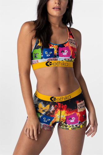 Yellow Fashion Sportswear Sleeveless U Neck Tank Short Two Pieces