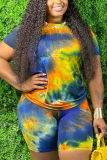 Yellow Fashion Sexy adult Ma'am Tie Dye Two Piece Suits Straight Short Sleeve Two Pieces