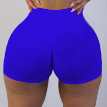 Blue  Elastic Fly High Solid Straight shorts Bottoms
