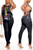 Black venetian Fashion Casual adult Ma'am Letter Two Piece Suits pencil Sleeveless Two Pieces
