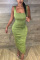 Green Fashion Celebrities Elegant Tank Sleeveless Cold Shoulder Sheath Mid Calf Solid Dresses