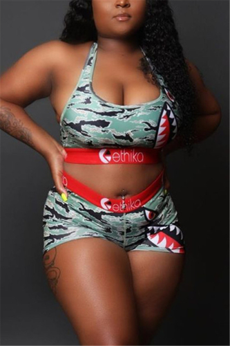 Green Fashion Sportswear Sleeveless U Neck Tank Short Two Pieces