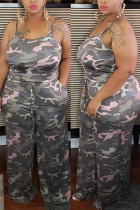 Camouflage Fashion Sexy adult Ma'am Slip Camouflage Two Piece Suits Stitching Plus Size
