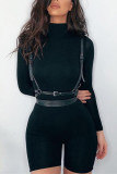 Black Fashion street Solid Long Sleeve O Neck Rompers