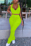 Fluorescent green venetian Fashion adult England Ma'am Solid Two Piece Suits pencil Sleeveless Two Pieces