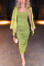 Green Fashion Celebrities Elegant Tank Sleeveless Cold Shoulder Sheath Mid Calf Solid Dresses