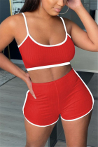 Red Sexy Sleeveless O Neck Spaghetti Strap Short Solid Two Pieces