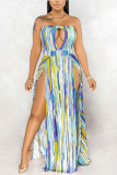 Green Fashion Sexy adult Ma'am Off The Shoulder Sleeveless Wrapped chest Swagger Floor-Length Print Dresses