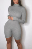 Grey Fashion street Solid Long Sleeve O Neck Rompers