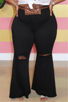 Black Denim Fashion Sexy adult Ma'am Solid Hole Plus Size 