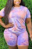 Pink Fashion Sexy adult Ma'am Tie Dye Two Piece Suits Straight Short Sleeve Two Pieces