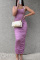 Purple Fashion Celebrities Elegant Tank Sleeveless Cold Shoulder Sheath Mid Calf Solid Dresses
