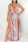 rose red Fashion Sexy adult Ma'am Off The Shoulder Sleeveless Wrapped chest Swagger Floor-Length Print Dresses