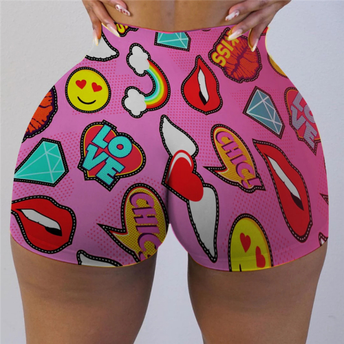 Pink Milk Silk Elastic Fly Mid Print Skinny shorts Bottoms