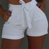 White Fashion Casual Solid Plus Size Shorts