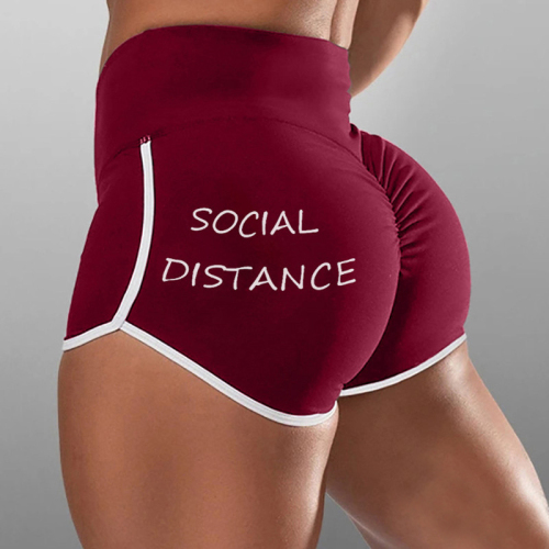 Wine Red Fashion Sexy Sportswear Skinny Letter Print Shorts