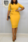 Yellow Fashion Sexy Regular Sleeve Short Sleeve O Neck Short Sleeve Dress Knee Length Solid Dresses