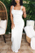 White Sexy Off The Shoulder Sleeveless Square Collar Vest Dress Floor Length Solid Dresses