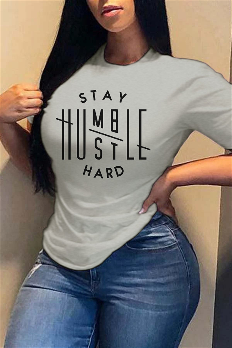 

Gray Fashion Casual O Neck Short Sleeve Regular Sleeve Regular Print Tops