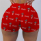 Red Elastic Fly Mid Print Regular shorts Bottoms