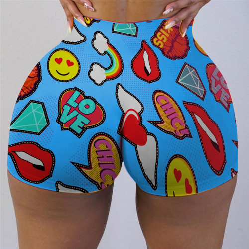 Blue Milk Silk Elastic Fly Mid Print Skinny shorts Bottoms