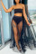 Black Solid Two Piece Suits Mesh Fashion Sexy adult Ma'am Swimwears