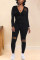 Black Fashion adult Ma'am Sweet Solid Burn-out Two Piece Suits pencil Long Sleeve Two Pieces