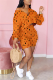 Orange Fashion Casual Europe and America Print Regular Long Sleeve Two Pieces