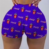 Blue Elastic Fly Mid Print Regular shorts Bottoms