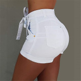 White Fashion Casual Solid Plus Size Shorts