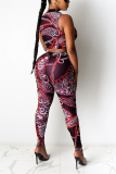 Red Sexy Letter Print Zippered pencil Sleeveless Two Pieces