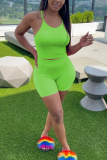 Fluorescent green Fashion Casual adult Ma'am Solid Two Piece Suits pencil Sleeveless Two Pieces