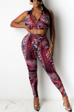 Red Sexy Letter Print Zippered pencil Sleeveless Two Pieces