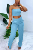 Blue Chlorine Fashion Casual adult Ma'am Solid Two Piece Suits Straight Sleeveless Two Pieces