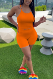 Orange Fashion Casual adult Ma'am Solid Two Piece Suits pencil Sleeveless Two Pieces