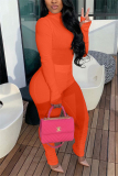 Orange Fashion Casual adult Ma'am Solid Two Piece Suits pencil Long Sleeve Two Pieces