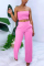 Pink Sexy Sleeveless Strapless Off The Shoulder Short Solid Two Pieces