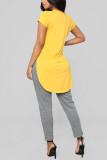 Yellow Fashion Casual O Neck Short Sleeve Regular Sleeve Regular Solid Tops