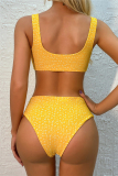 Yellow Sexy V Neck Print Swimwears