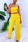 Yellow Sexy Sleeveless Strapless Off The Shoulder Short Solid Two Pieces