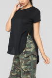 Black Fashion Casual O Neck Short Sleeve Regular Sleeve Regular Solid Tops