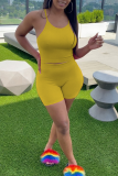 Yellow Fashion Casual adult Ma'am Solid Two Piece Suits pencil Sleeveless Two Pieces