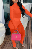 Orange Fashion Casual adult Ma'am Solid Two Piece Suits pencil Long Sleeve Two Pieces