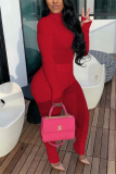Red Fashion Casual adult Ma'am Solid Two Piece Suits pencil Long Sleeve Two Pieces