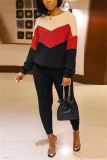 Red Fashion Casual Adult Print Patchwork O Neck Long Sleeve Regular Sleeve Regular Two Pieces