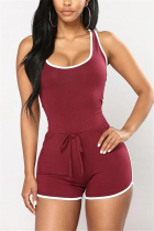 Wine Red Fashion street Solid Sleeveless Slip Jumpsuits