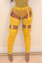 Yellow Fashion Sexy Skinny Solid Trousers