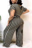 Black Sexy O Neck Striped Print Stripe Plus Size
