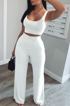 White Fashion adult Ma'am OL Patchwork Solid Two Piece Suits Straight Sleeveless Two Pieces
